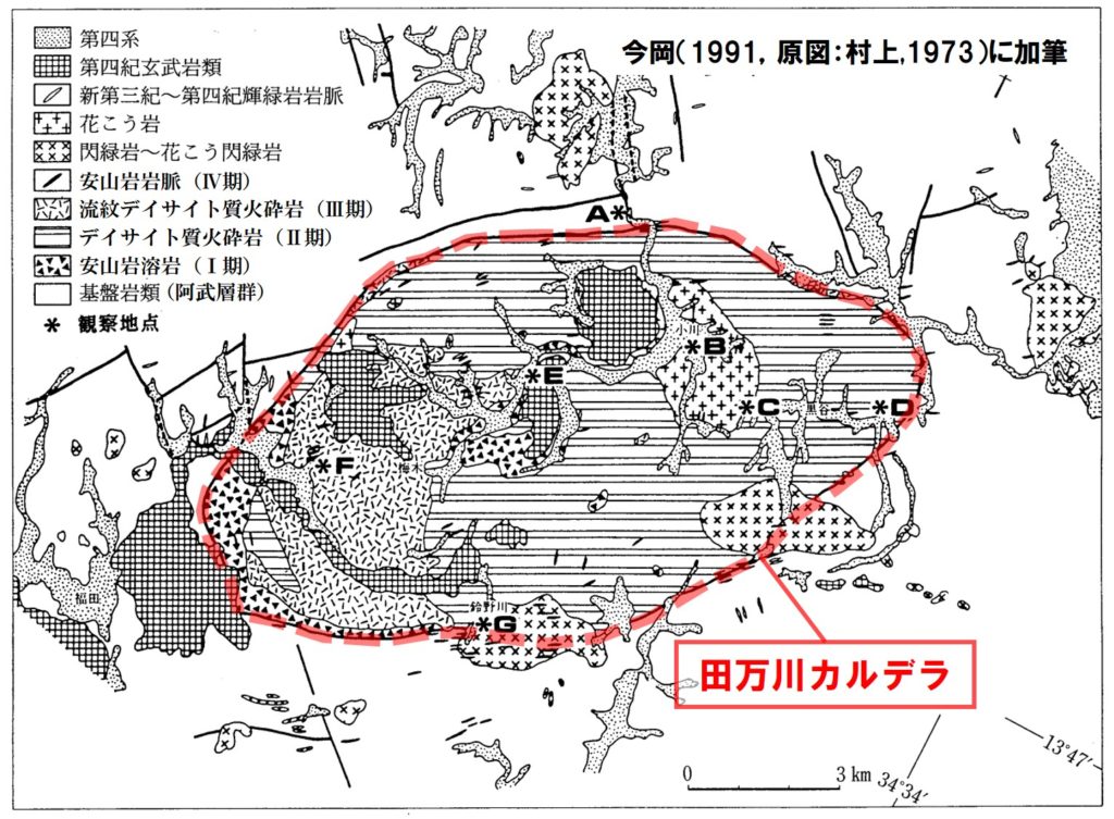田万川カルデラの地質図